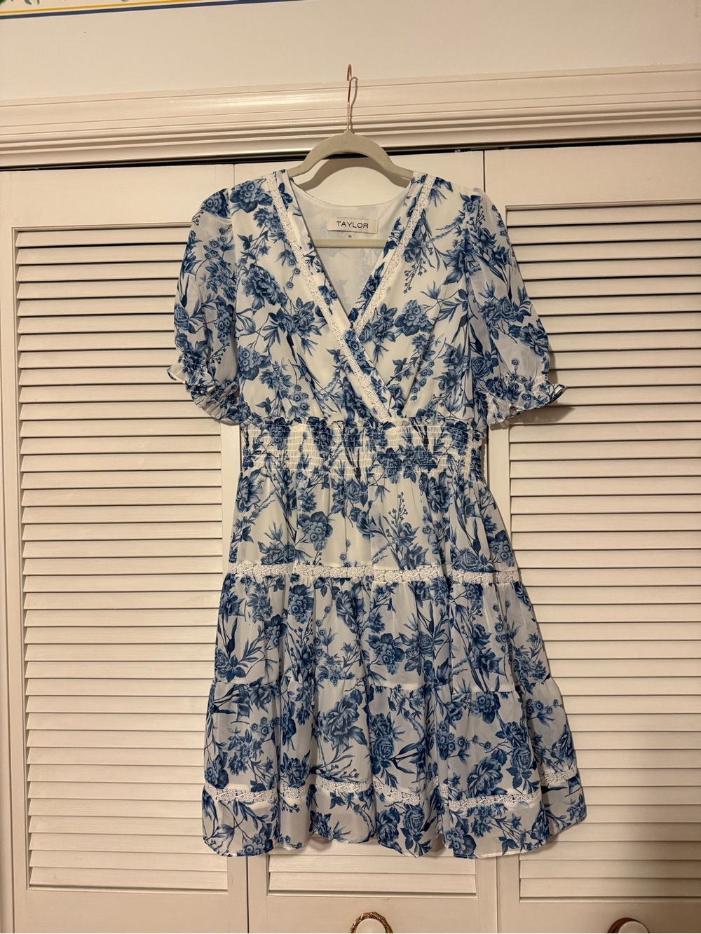 Taylor White Dress with Blue Floral Print